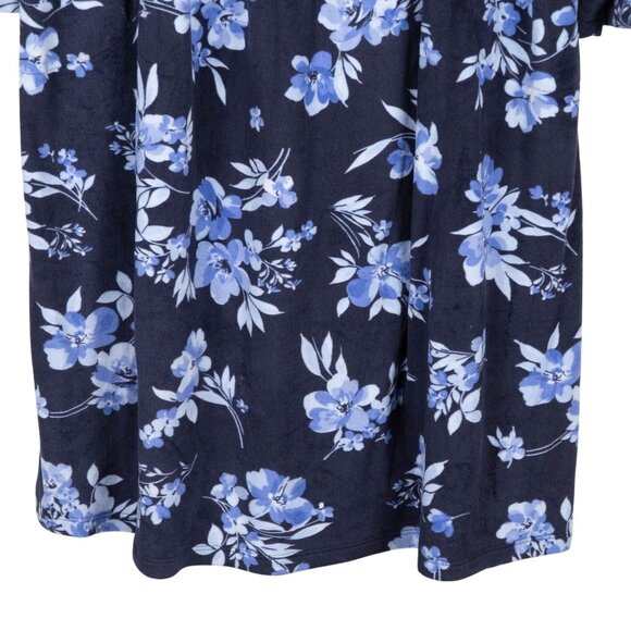 Aria Collection Fleece Nightgown M Womens Floral Navy Blue Long Sleeve Buttons - Picture 4 of 6
